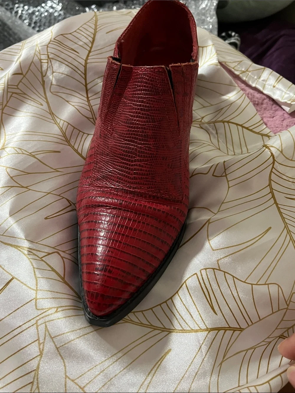 Clicks Red Pointed Leather Ankle Booties
